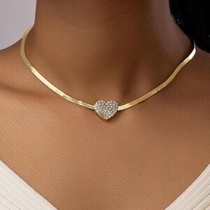Gold Heart Necklace with Silver Accents